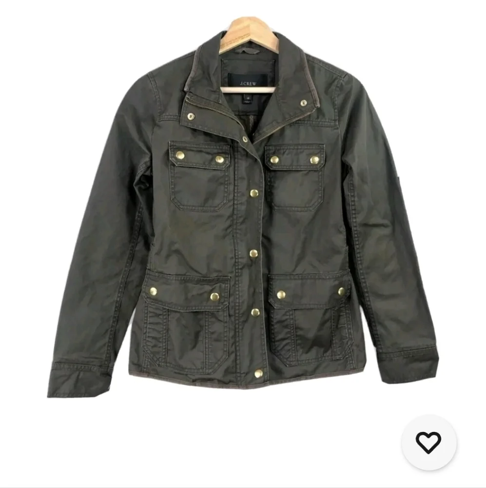 J. Crew Jacket Women's GreenDark Moss Downtown Field ZipSnaps Wax Shell Sz SMALL - Picture 1 of 10